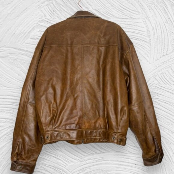 Vintage 90s Adler chestnut brown full zip dad style leather jacket size L - Picture 3 of 14